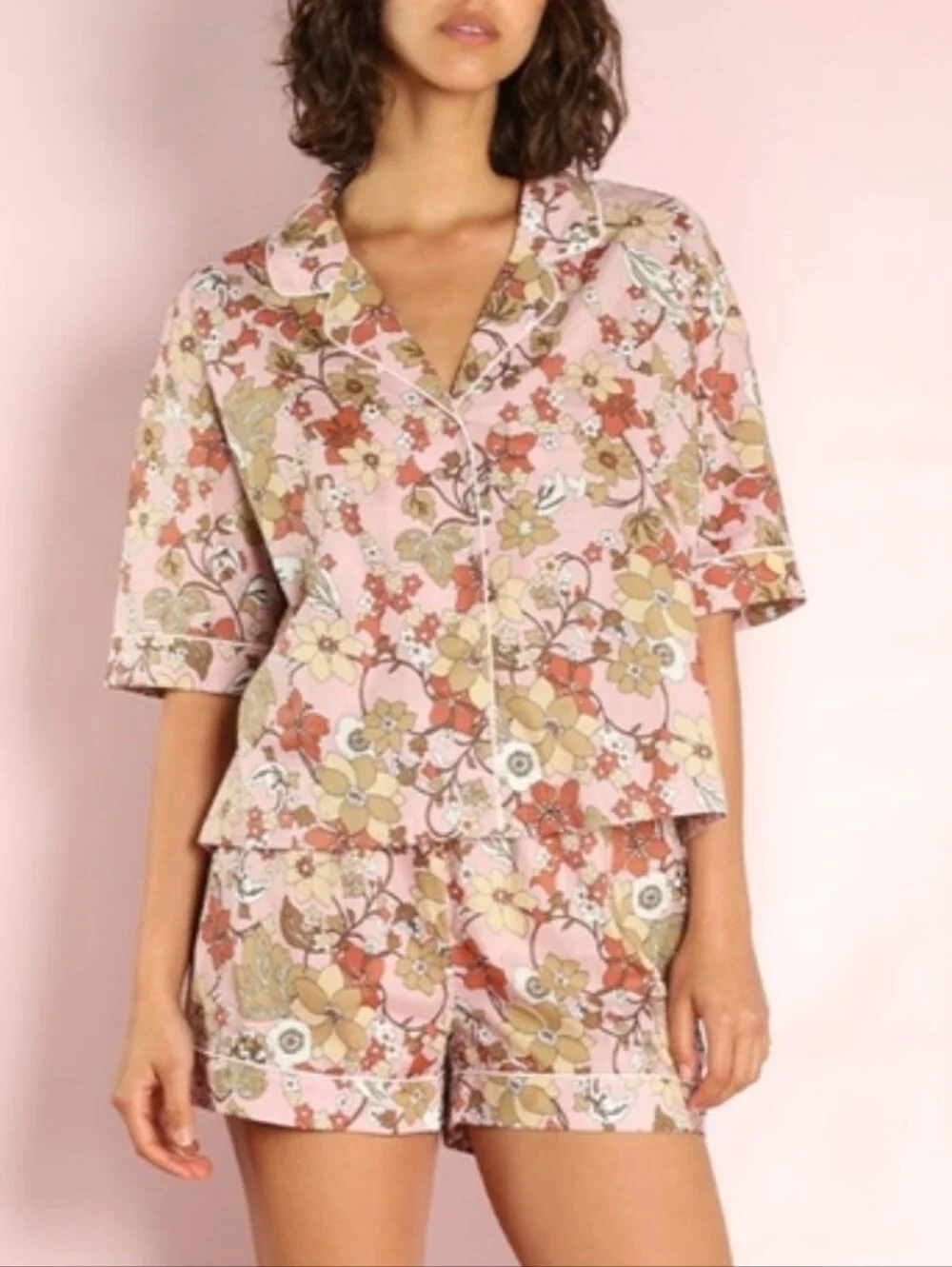 Papinelle x Karen Walker Light Pink Garden Floral Cotton Boxer PJ Set Size S